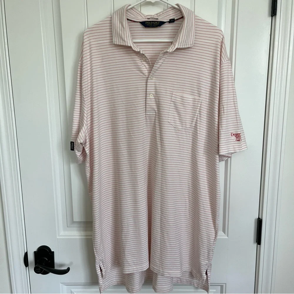 Polo Golf Ralph Lauren Men’s Short‎ Sleeve Polo Stretch Lisle Striped XL peach